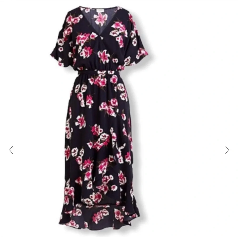 NEW J. Crew Faux Wrap V Neck High Low Floral MIDI Dress L2340 Short‎ Sleeve Navy